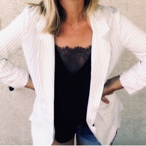 Drew Anthropologie Narrow Stripe Linen Blazer NWT